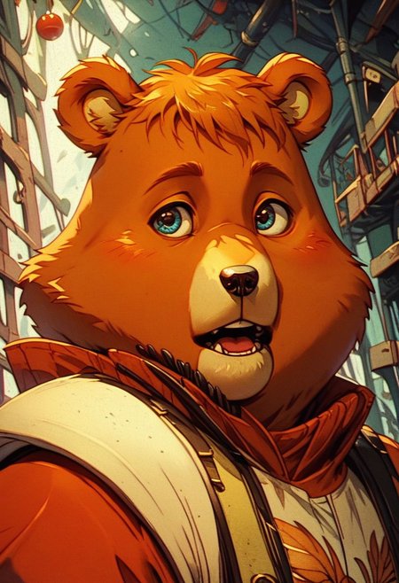 score_9, score_8_up, score_7_up, score_6_up, solo, 1boy, Teddy Ruxpin, cartoon bear, knva,