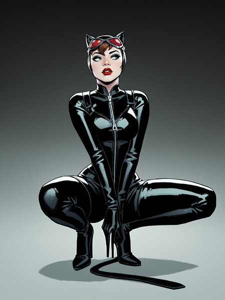 score_9, score_8_up, score_7_up, score_6_up, score_5_up, score_4_up,
BREAK
1girl, catwoman, long eyelashes, black eyeshadow, black eyeliner, red lips, thick lips,
BREAK
solo, skinny, squatting, black high heels, black latex bodysuit, looking away, hands on floor,
BREAK
black background, simple background, <lora:Lunas-DonghoKang-SDXL-A1:1>