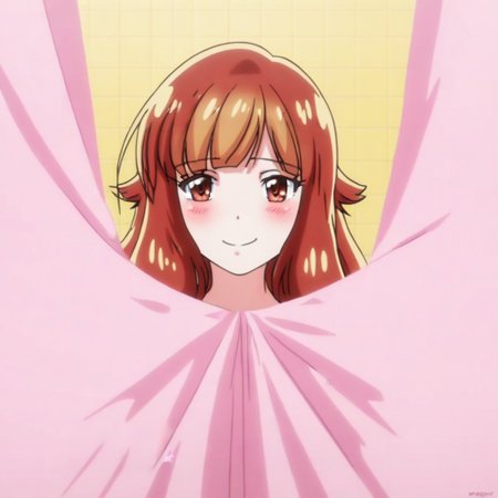 Aoi Yuzuki , upper body, behind curtains, bathroom, cute face, smile, blush