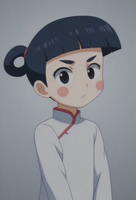 source_anime, anime screencap, source_anime, auratheguillotine, anime screencap, masterpiece, source_anime, shiny skin,,,,,,,,,<lora:jasmineMedi_illustriousXL_v01:1> jasmindef, black hair, blunt bangs, short hair, black eyes, blush stickers, hair rings, sidelocks, small brows, chinese clothes, white dress,