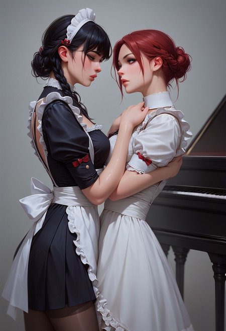 score_9, score_8_up, score_7_up, score_6_up, score_9, score_8_up,
3girl*, Russian womman,(((20yo))), 2girl black hair, 1girl red hair, pretty, neutral face, frekles, standing by piano,  victorian maid dress, panntyhose, black pantyhose, mid length hair, (boobs:1.5)
(Red wet tiny lips),look away
