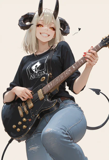masterpiece,best quality,amazing quality, 1girl, solo, looking at viewer, simple background, playing card background, queen of spades card, haiz_ai, in the style of cknc, Flatline, Flat vector illustration, alfira,alfiraOutfit,colored sclera, horns, heavy metal, electric guitar, demon tail, happy, grin, smile, playing music, leg up, 
<lora:ppw_v7_animv4_1_r2:0.6> <lora:748cm_illu:0.6> 7481llu <lora:69yottea_illu_v2:0.4> <lora:illustrious_all_rated_v1:0.6> masterpiece, best quality, very aesthetic,  <lora:AIã¤ã©ã¹ããããã:0.6>