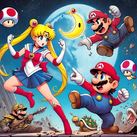 Sailor Moon is fighting against Super Mario