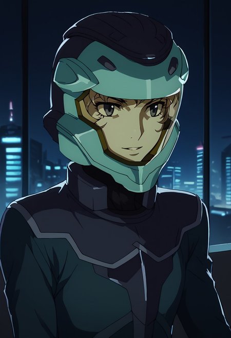 score_9, score_8_up, score_7_up,at room, indoor,city view, moonlight,at night,hilling care, space helmet, pilotsuit,1 female,upper body