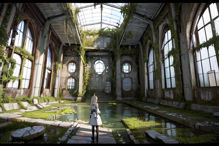 highly insanely detailed, masterpiece, top quality, best quality, highres, 4k, 8k, RAW photo, (very aesthetic, beautiful and aesthetic),  
tsutomu nihei,nihei_tsutomu,blame!,blame gakuen!,abara,TNstyle,sidonia_no_kishi,(giant room,space,spacecraft,stairs,sidonia \(ship\),hangar,city ruins,tower), 
<lora:ABARA:0.3>, 
(1girl:1.3), 
solo focus, 
A mystical swamp with dark waters and thick vegetation,âââ