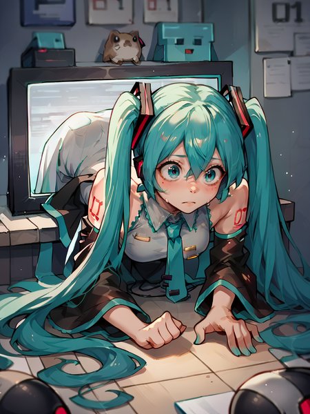 score_9, score_8_up, score_7_up, score_6_up, score_5_up,   <lora:throughscreenXLP:1> through screen, 1girl, hatsune miku,