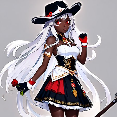 1girl, 3d, black background, cowboy shot, dark skin, dress, fingerless gloves, genshin_mualani, gloves, hair ornament, long hair, profile, red eyes, sandals, simple background, skirt, solo, white gloves, white hair <lora:Genshin_Mualani_pony:1> <lora:aidma-Image Upgrader-v0.1:1>  perfect hands <lora:MHXL_Scrantelly_Slimjane:.8>