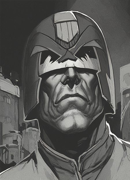 pencil drawing, man,jdgdrddcom, helmet, uniform, boots, grim expression, dark room, dark, hard shadows, monochrome, hard light, upper body portrait, manly, retro artstyle, city background,
 <lora:Judge_Dredd_Comic_Style_Pony_SDXL:0.8> <lora:Dark_Novel:0.8>, score_9, score_8_up, score_7_up,