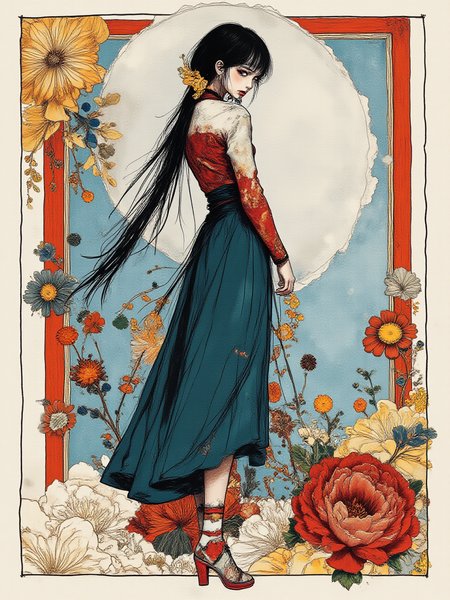 An illustrated image of a woman in traditional Japanese attire sitting on the roof of a spaceship.
<lora:InkEdgeMono-Complex_Epoch-08:0.9> 1NK3D63-M0N-C0M,  
<lora:inkedgemono-simple_epoch-08:0.6> 1NK3D63SIM, 
background is  <lora:Midjourney_Whisper_AgateX_v1:0.6>, border is lotus flowers, 
 <lora:Midjourney_Whisper_Minimal:0.9>
