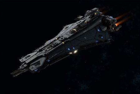 <lora:SpaceCraft_v.1:0.8> SPCCRFT style. The OPL-04 "Ophelia", a sleek and formidable starship, cuts through the vastness of deep space with an imposing, angular profile that exudes tactical precision and advanced engineering. Its dark metallic hull, adorned with geometric paneling and reinforced armor plating, reflects the cold, distant starlight, while subtle blue and amber illumination accentuates key structural elements. The vessel's elongated, streamlined design suggests a focus on speed and maneuverability, reinforced by finely detailed propulsion systems at the rear that emit a fiery orange glow, leaving a faint ionized trail in the ship's wake. Intricate surface detailing, including cooling vents, modular compartments, and embedded sensor arrays, showcases the vesselâs versatility in reconnaissance, combat, or long-range patrol missions. The forward section features sharp, aggressive lines, with recessed weapon hardpoints and illuminated targeting systems ready for engagement. Along the midsection, the hull bears the designation âOphelia,â adding a sense of identity and purpose to the craft, while additional markings and insignia suggest military or corporate affiliations. The background features a rich cosmic tapestry, with swirling clouds of interstellar gas and faint star trails stretching across the void, adding depth and context to the scene. The lighting is meticulously composed, with reflections along the hull emphasizing its advanced materials, while carefully placed highlights and shadows create a dynamic interplay of light and dark. Rendered in a photorealistic sci-fi art style, the image captures intricate mechanical realism and cinematic drama, using high-detail textures, dramatic lighting, and a balanced composition to evoke a sense of power and purpose. The shipâs presence within the endless cosmos conveys themes of exploration, defense, and the pursuit of the unknown, positioning the OPL-04 "Ophelia" as a beacon of technological excellence in the vast expanse of space.