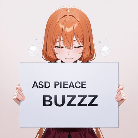 masterpiece,best quality,amazing quality,very aesthetic,absurdres,newest
<lora:spo_sdxl_10ep_4k-data_lora_webui:0.5>,
<lora:add-detail-xl:1>
 <lora:folding sign_illustrious_V1.0:1> folding sign, (folding sign bord,(big letters "BUZZ PLEASE":2.0),(square BIG sign bord:2.0))
BREAK
corneo_power, sad, sobbing, tears
1girl, simple background