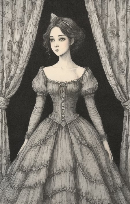 masterpiece,best quality,<lora:tbh276-sdxl:0.9>,illustration,style of Edward Gorey portrait of idolmaster cinderella girls,