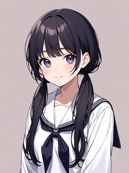 masterpiece,ultra-detailed,best quality,8K,illustration,cute face,clean skin ,shiny hair,girl,ultra-detailed-eyes,simple background, <lora:add-detail-xl:1> <lora:osage_XL_V1.0:1> osage, low twintails,long hair,serafuku