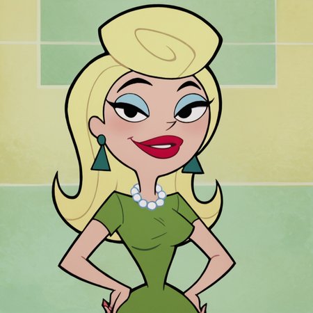 score_9, score_8_up, score_7_up, 1girl, MrsRich, blonde hair, medium hair, black eyes, earrings, pearl necklace, lipstick, medium breasts, narrow waist, wide hips, looking at viewer, hands on own hips, highres, high quality, masterpiece, <lora:Mrs._Rich:1>