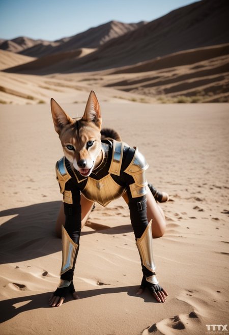 ass, tail jackal, (doggy pose), doggy style, no panties, hands and feet on the ground,
The armored Queen of jackals, female jackal, 18 years old, fur armor with diamond filigree, zoomed out:.10, raw, masterpiece, extremely detailed photo, extreme ultra best picture, extreme ultra intricate creative detail, extreme hyper realistic detail, extreme ultra hyper photo realism, extreme ultra-hyper immersive visuals, extreme 3D realistic, ultra 4080p, HD, VFX, SFX, FKAA, TXAA, RTX, SSAO, full portrait,