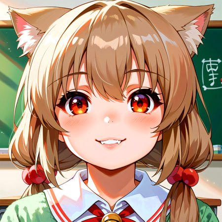 score_9, score_8_up, score_7_up, source_anime, BREAK  1girl, solo, korurichan, portrait, close-up, orangered eyes, looking at viewer, beautiful eyelashes, cat ears, animal ear fluff, parted lips, soft smile, fang, BREAK  classroom  <lora:KoruriChanPonyXL-V1:1>