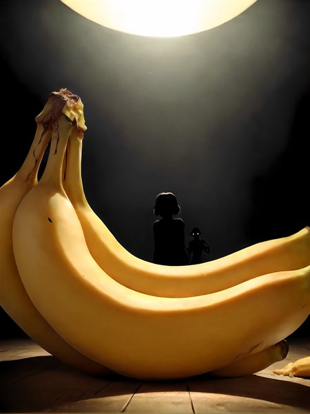 (dark room,dark background,silhouette,horror (theme),dark theme,yellow theme,<lora:dark_v1.9-pony:1>),vore,eating,looking at food,1girl,from behind,ultra-high definition,(uncensored,nsfw),beautiful shot,bananaponyxl,still life,veiny,banana,banana peel,reflection,surreal,shadow,sexually suggestive,<lora:bananaponyxl:1>,(highly capsuled,super detailedâ,ultra-high definition,8k highly detailed,12mpx,taken with canon 8 0 d),(score_9,score_8_up,score_7_up,score_6_up,score_5_up,score_4_up,rating_explicit),