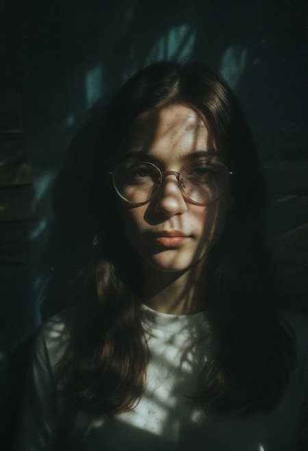 anime ,realistic ,sketch , 1girl, cute face, round glasses, ,lip, Sweater,order, Blue gradient background, Neon hair,Textured crop, Canadian , (masterpiece,best quality,niji style),( background blue fire:1.3),  atmospheric, epic,( blue chocker:1.1), 
BREAK, gritty realism, dirty walls, visible scratches, worn-out textures, faded paint, cracked surfaces, dim lighting, uneven floors, peeling wallpaper, raw and imperfect, industrial mood, cluttered details, natural imperfections, neglected atmosphere, grounded aesthetic,