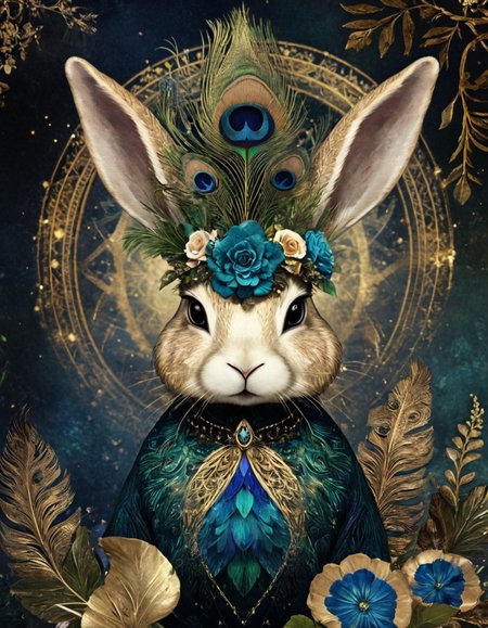 novuschroma83 style peacock bunny  <lora:novuschroma83 style:1>