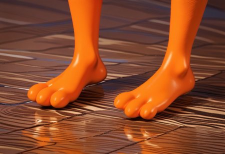 score_9, score_8_up, score_7_up, score_6_up, score_5_up, score_4_up, 1girl, furry female, kiff chatterley, orange squirrel, barefoot, orange feet, 3 toes, foot focus, close-up