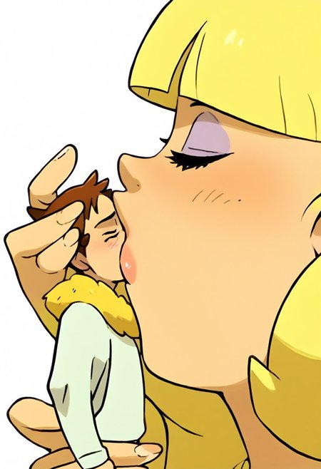 score_9, score_8_up, score_7_up, score_6_up, score_5_up, score_4_up,intricate detail, high res, 2d, comic drawing style, black,  outlines,pokemon_(anime),Asian-Less2-Neg,
Giantess Kiss, 1girl (pacifica), Giant female, 1boy, miniature male, size difference, full-face kiss from giantess to miniature man, imminent kiss, female holding male with one hand,