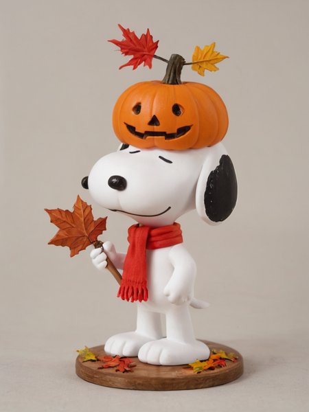 score_9, score_8_up, score_7_up, score_6_up, rating_safe BREAK
porcelain figurine, Snoopy is standing upon the great pumpkin, autumn colors, autumn leaves, snoopy is wearing a warm festive hat, warmth of autumn, red scarf, grey gradient background
<lora:add-detail-xl:0.8> 
<lora:Snoopy_peanuts:1>