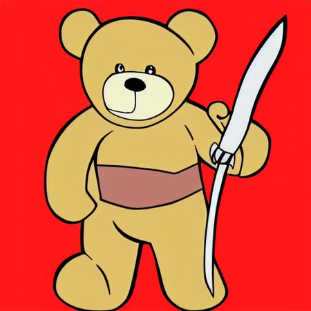 A teddy bear wielding a sword