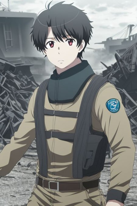 high resolution, solo, best quality, 1Boy, Inaho Kaizuka, Black Hair, military, action, OverallDetail