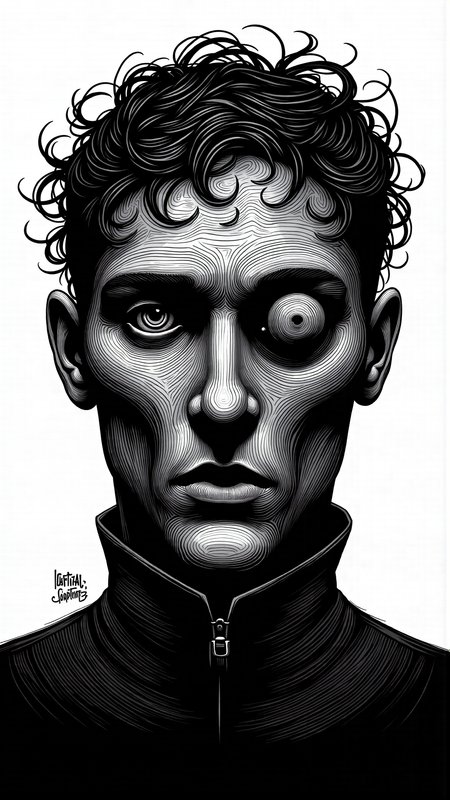 monochrome, lineart, dark, horror, plague doctor, comic book texture, 4 k asymmetrical portrait, frank miller, jamie hewlet, ashley wood, tom lovell, mike mignola, trending on artstation, norman saunders, will eisner, 4 k<lora:vorticaFlux:0.75>