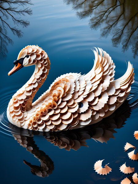 a ais-pencilshavings swan, gracefully swimming in the beautiful lake <lora:Pencil_Shavings_Style_SDXL:1>  <lora:EnvyBetterHiresFixXL01:0:hr=1>