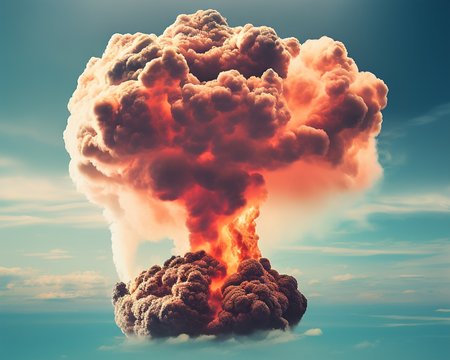 HyperNuke, (((skull shaped cloud))),  volumetric lighting, aerial shot,dblx, vorticity and turbulence, orange glow, explosion, tsar bomba, clouds, desert, vibrant, hasselblad, extremely detailed