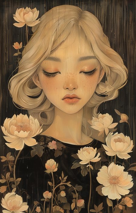 masterpiece,best quality,<lora:tbh280-sdxl:0.9>,illustration,style of Audrey Kawasaki
 decaying peonies