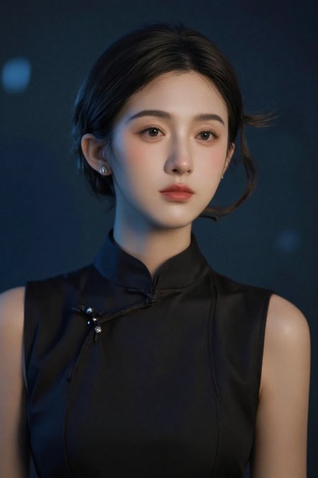 qipao,MGFENG,buerzi,*****,portrait of a woman,retro style,elegant dress,soft lighting,high resolution,professional grade,RAW photography,evocative composition,Cinematic Lighting,moody lighting,perfect eyes,depth of field,virtual background,eyes focus,