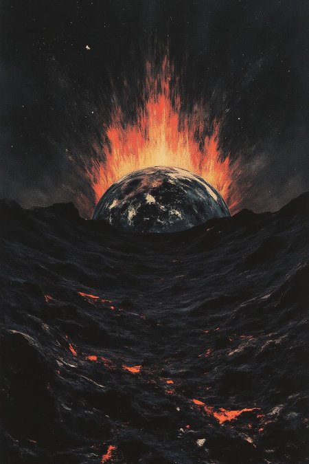 apoca1 illustration. 
Earth on fire, seen from space <lora:apocalypse_now4_nocap_d4a2:1.0><lora:803187132635098338:0>