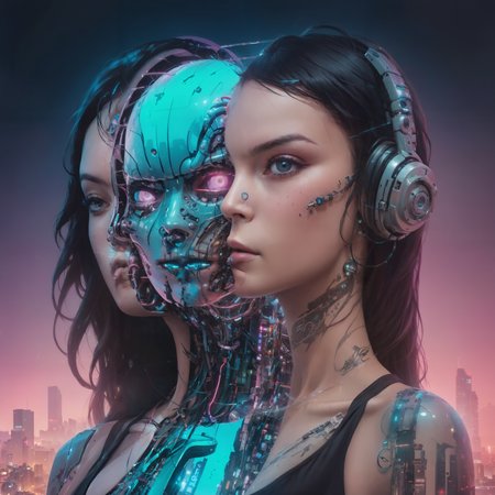 <lora:split2:1> split head and body, cyborg inside girl, cyberpunk city in the background,  <lora:IPXL_v8:0.8> inkpunk, <lora:Double_Exposure:0.7> double exposure, colorful neon lights, <lora:add-detail-xl:2> misc (masterpiece:1.2), best quality, (hyperdetailed, highest detailed:1.2), high resolution textures