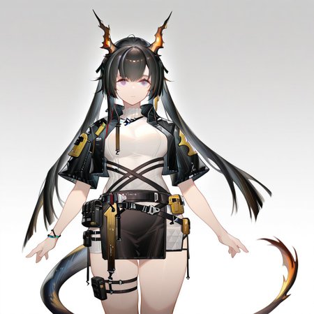 solo, 1girl, chen_qianyu_concept_\(arknights\), black skirt, black miniskirt, 
masterpiece,