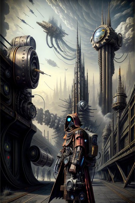 ((masterpiece,best quality)), absurdres, BREAK
mechanical arms, black robes, hood, BREAK
((techpriest)), cyborg, mechanical face, mechanical limbs, gas mask, mechanical tentacles, (mechanical backpack), BREAK
1other, solo, holding pistol, firearm, handgun, pistol, gun, BREAK
factory background, smoggy sky, air pollution, smokestacks, BREAK
(1970retrofuturism),