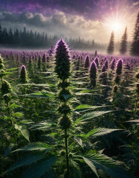 nsfw, Raw poster, concept art, landscape, psychedelic, a field of blooming hemp plants "Purble Haze" whit large buds, foggy, random weather, random daytime,  (love:1.3), (spring saeson in the ball:1.3), entropy, (mini insect:0.1), shallow depth of field detailed background, sunshaft, surreal, dark noir style, HDR, RAW, ray tracing reflections, sharp focus, ultra realistic, 12k
<lora:dreamcolor:0.3> <lora:EDG_-_Test_Lora:0.3> <lora:more_details:0.3>