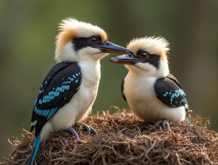 two kookaburras nesting, ludicriously cute
