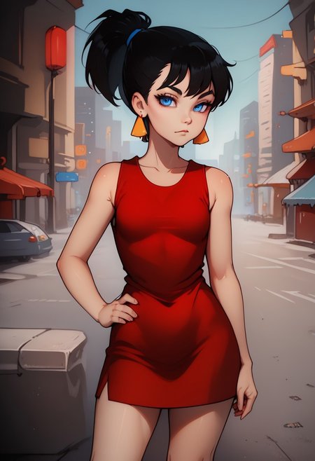 score_9, score_8_up
1girl, solo, zvezdochka, red dress, sleeveless, small breasts, blue eyes, earrings, black hair, ponytail, looking at viewer, one hand on hip, standing, sexy pose, outdoors, street, seductive
<lora:zvzd_pdxl-000009:0.7>