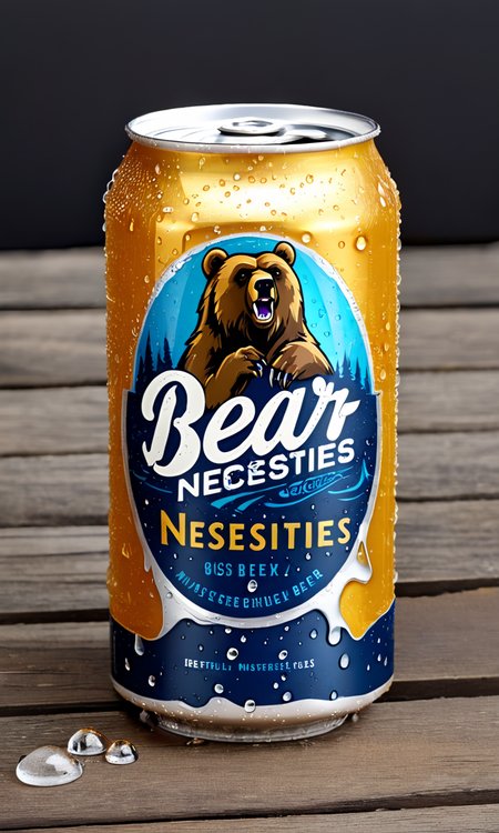 <lora:bevlabsdxl:0.9>,a beer can with bear,  text "Beer necessities", bevlabsdxl,  best quality, masterpiece, water droplets, logo, fancy beer,