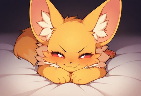 masterpiece, best quality, amazing quality, detailed, illumination, high detail, High-quality, detailed lighting, very aesthetic, absurdres, 
s3v1yummy, ((sfw)), ambiguous gender, solo,
pawpads, lying, feral, happy, smile, full body, angry expression, close mouth, barely open eyes, smirk, fluffy fur,
from above view,
Highly Detailed, good lighting, good anatomy, masterful composition, perfect quality, masterclass photography,