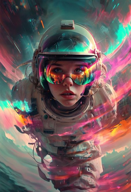 (Glitch, real life, woman next to a river in space, space helmet with clear visor, future war, spaceship in the background sky, crowd in the background, beautiful sunset afterglow environment, jarring optical effect, layered effects, dark shadows, hazy, grainy:1.2), (floating above pov, a woman looking shocked, caped crusader, muted pastel natural colors, HDR, 5mm:1.2), (art by (Marcel Marlier:1.1) and (John Sibbick:1.2)), Explosion Artstyle