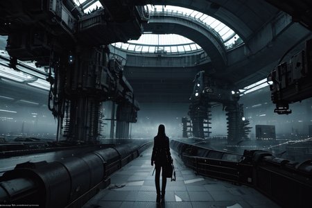 highly insanely detailed, masterpiece, top quality, best quality, highres, 4k, 8k, RAW photo, (very aesthetic, beautiful and aesthetic),  
tsutomu nihei,nihei_tsutomu,blame!,blame gakuen!,abara,TNstyle,sidonia_no_kishi,bones,air conditioner,walkway,fog,mist,foggy,smoke,steam,concrete walls,metal walls,lantern,dome,light particles,toha heavy industries,cables,tubes,industrial pipes,clouds,letterboxed,fence,drainpipe,bridge,star \(sky\),starry sky,tentacles,dark sky,black sky,machinery,futuristic,biomachine,bioluminescence,empty, 
<lora:blameLora_v10:0.8>, 
(1girl:1.3), 
solo focus, 
Industrial age city,floral background,âââ