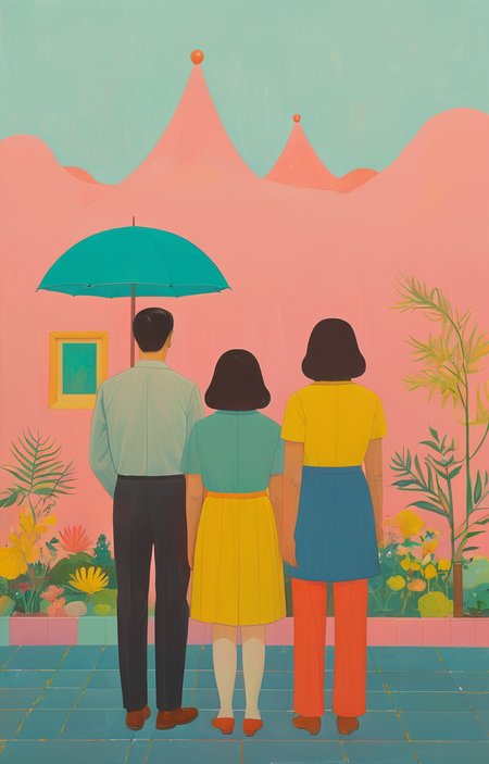 masterpiece,best quality,<lora:tbh289-sdxl:0.9>,illustration,style of Joan Cornella portrait of family