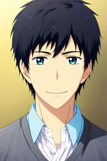 high resolution, solo, best quality, 1Boy, Arata Kaizaki, Black Hair, portrait, looking at viewer, focused gaze forward, upper body, head upright, happiness, OverallDetail