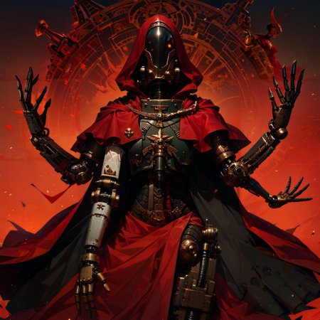score_9, score_8_up, score_7_up, adetpus Mechanicus techpriest in red robes, warhammer 40000, robotic arms spreading out from back
<lora:sinfully_stylish_SDKL:1> <lora:add-detail-xl:1>