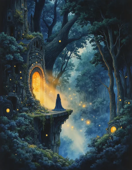 Studio Ghibli Dark Fairytale, famous artwork, masterful watercolor and ink painting inspired by the styles of kay nielsen and studio ghibli, dreamlike and ethereal, a young teen princess with tousled hair and a weary expression, she is sitting up in an enormous canopy bed that has twenty plush mattresses stacked on it so that she is sleeping almost at the ceiling of the room. She's wearing an elegant nightgown and is surrounded by luxurious bedding in rich jewel tones. Morning light streams through tall castle windows, casting long shadows across the ornate bedroom. The princess is stretching and yawning, with dark circles under her eyes. The princess has high cheekbones, almost ethereal white skin, vibrant blue eyes, and long blond hair. The scene has a dreamy, romantic atmosphere with motes of dust catching the sunbeams, creating a subtle halo effect around her figure. Elaborate details, (2/3 rule composition:0.5), ultra detailed, romantic. <lora:Dark_Ghibli:1>