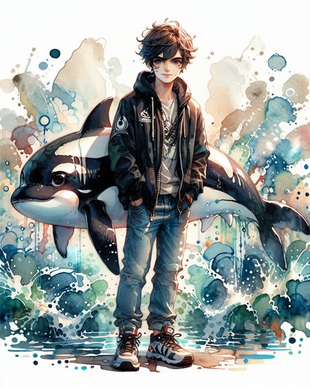 score_9, score_8_up, score_7_up, intricate details, rating_safe,
<lora:SoftWatercolors:1>, SoftWaterColor, 1boy(,
orca, 
full body, looking at the viewer, solo, friendly expression), detailed background, depth of field, subsurface scattering, 
<lora:ral-chrosc-clr:0.3>, ral-chrosc-clr,
<lora:xl_more_art-full_v1:0.3>,
<lora:add-detail-xl:0.3>