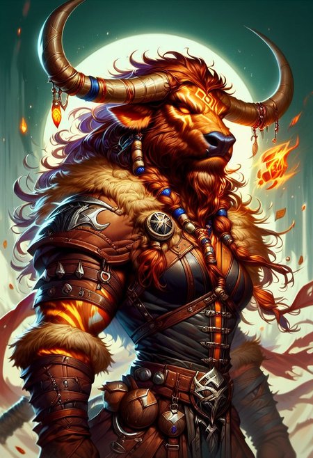 score_9, score_8_up, score_7_up, a tauren shaman, leather clothing, Flashfire glowing runes